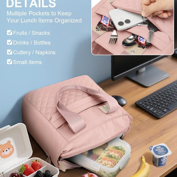 Insulated Lunch Box for Women & Men - Large Thermal Lunch Bag Women with Removab - Picture 4 of 7